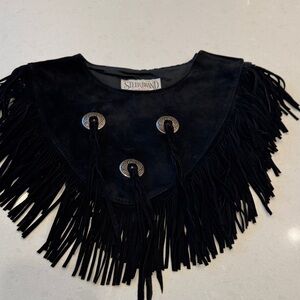 Steer Brand Women's Black Fringe poncho one size see measurements leather